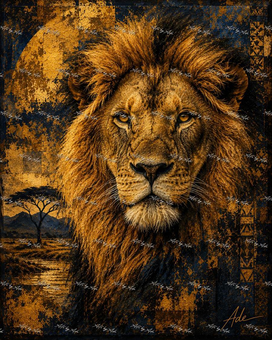 Regal lion in golden blues preview