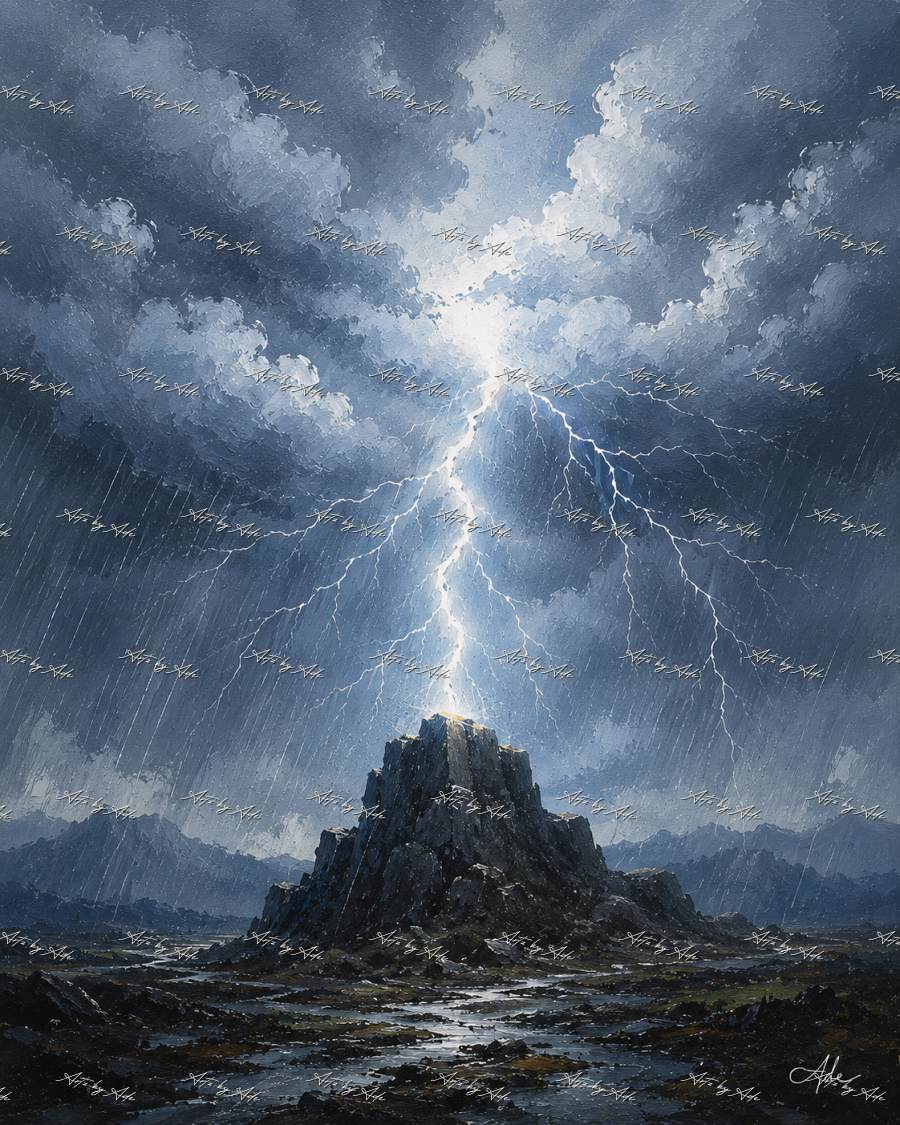Thunderstorm striking rocky terrain preview
