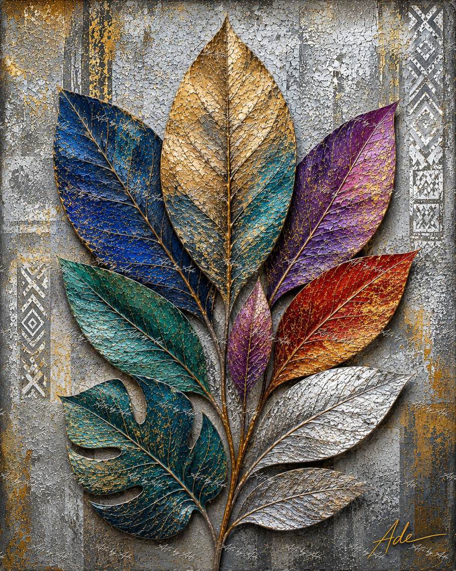 Botanical bouquet in metallic relief preview